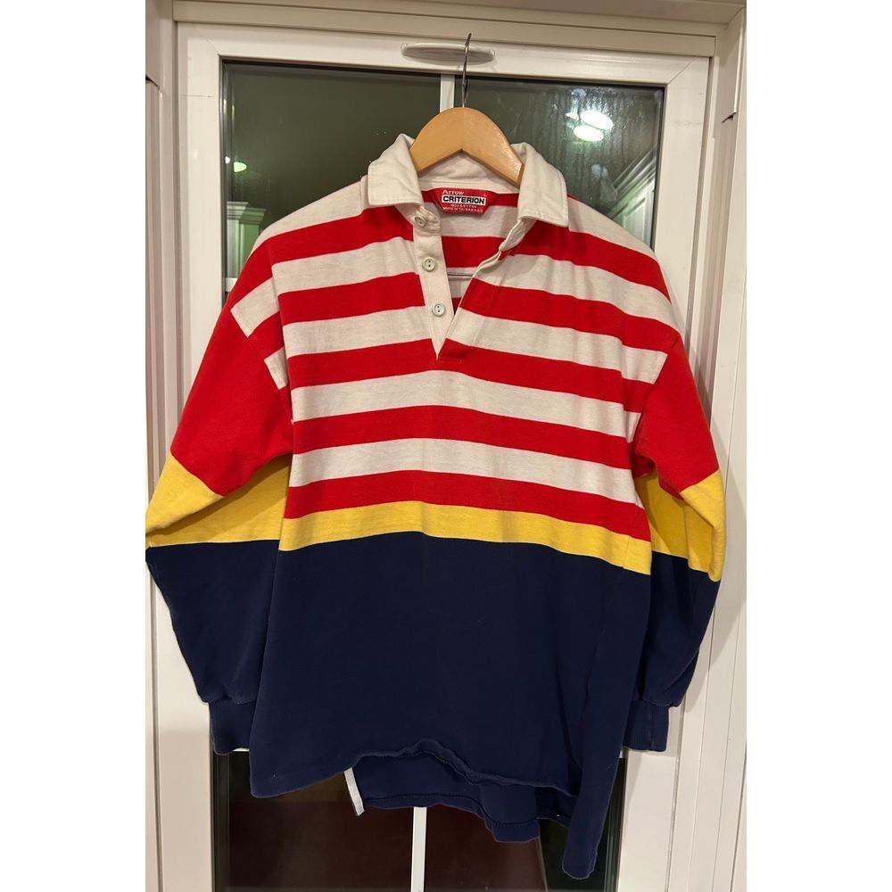 Men's Multicolor Stripe Rugby Shirt - Red/White/Yellow/Navy